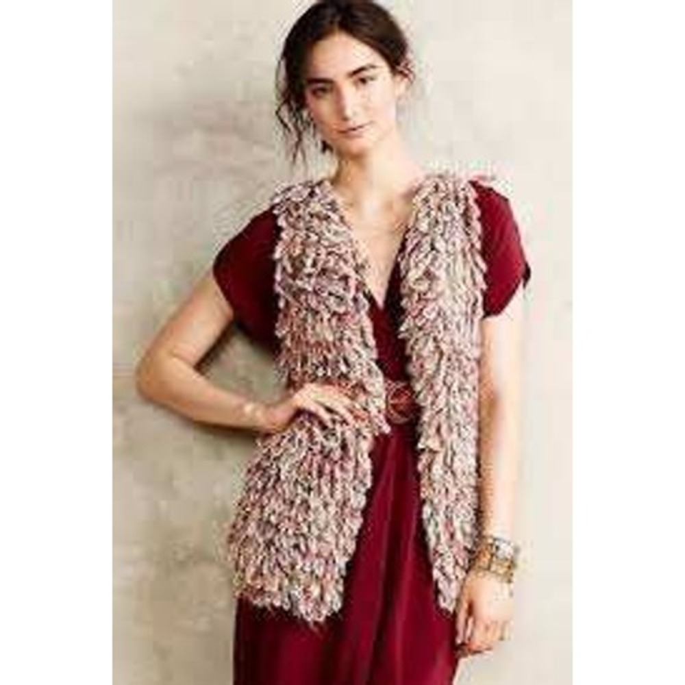 Anthropologie NEW MultiColor Shaggy Boho Hippie Crochet Fringe Knit Vest